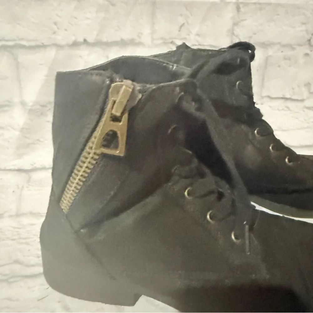 Black Lace-Up Ankle Boots with Side Zipper